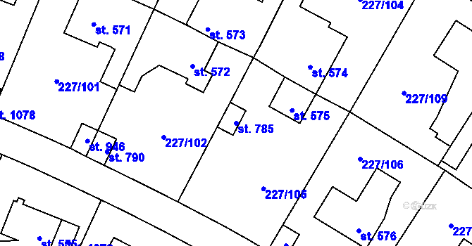 Parcela st. 785 v KÚ Hnidousy, Katastrální mapa
