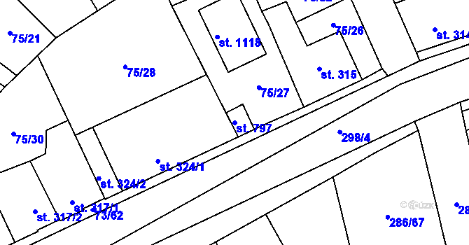 Parcela st. 797 v KÚ Hnidousy, Katastrální mapa