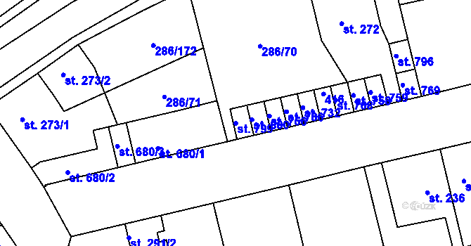 Parcela st. 799 v KÚ Hnidousy, Katastrální mapa