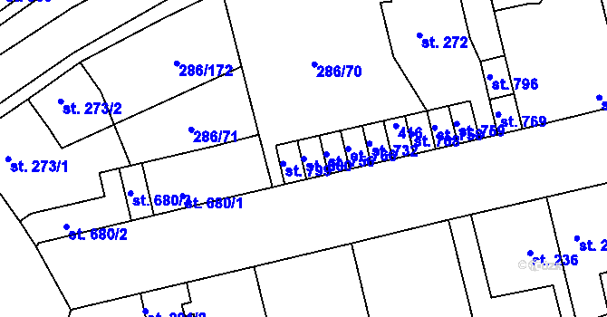 Parcela st. 800 v KÚ Hnidousy, Katastrální mapa