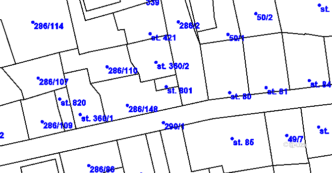 Parcela st. 801 v KÚ Hnidousy, Katastrální mapa