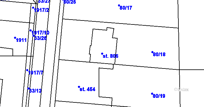 Parcela st. 806 v KÚ Hnidousy, Katastrální mapa