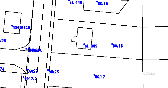 Parcela st. 809 v KÚ Hnidousy, Katastrální mapa