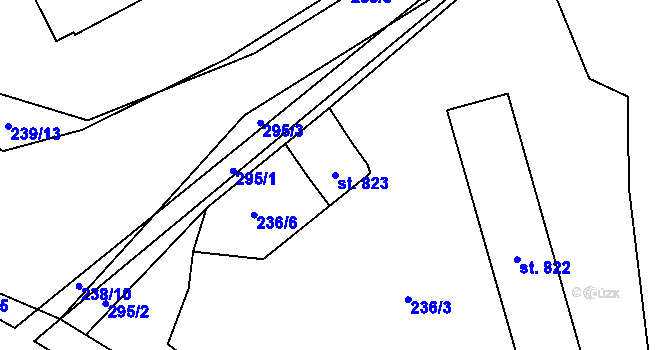 Parcela st. 823 v KÚ Hnidousy, Katastrální mapa
