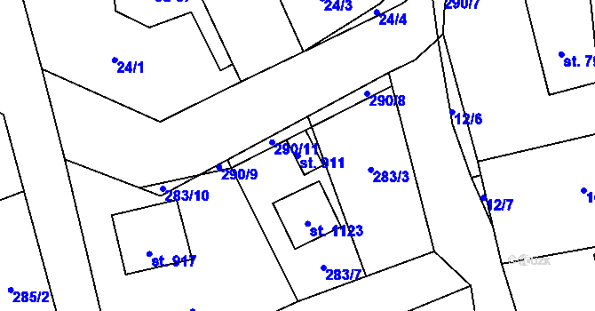 Parcela st. 911 v KÚ Hnidousy, Katastrální mapa