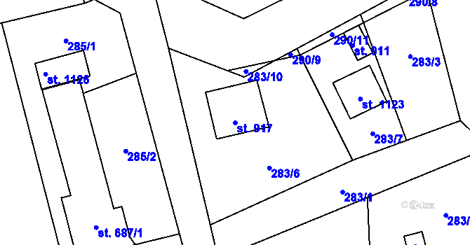 Parcela st. 917 v KÚ Hnidousy, Katastrální mapa