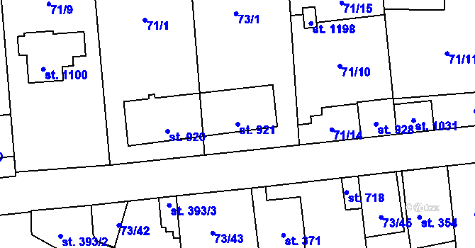 Parcela st. 921 v KÚ Hnidousy, Katastrální mapa