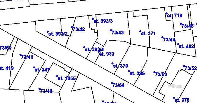 Parcela st. 933 v KÚ Hnidousy, Katastrální mapa