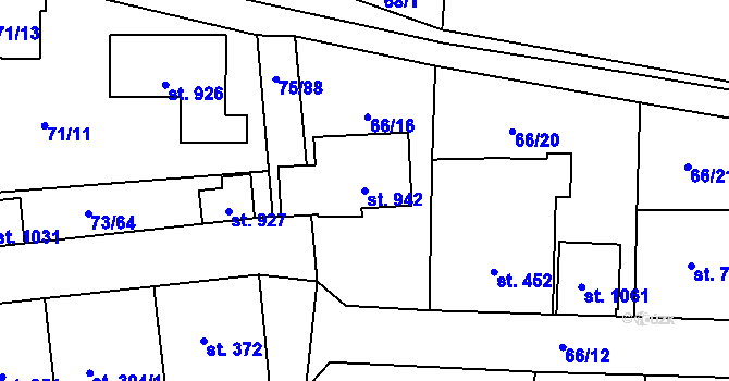 Parcela st. 942 v KÚ Hnidousy, Katastrální mapa