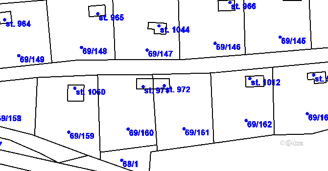 Parcela st. 972 v KÚ Hnidousy, Katastrální mapa
