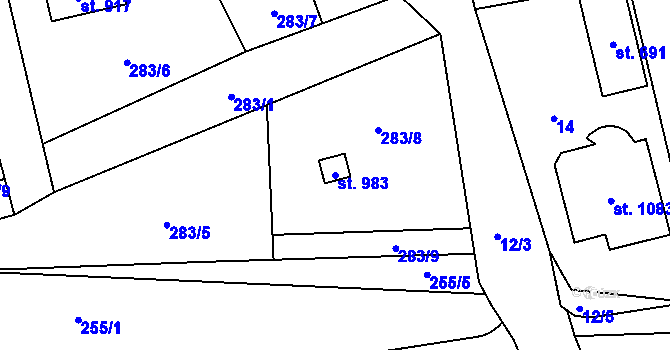 Parcela st. 983 v KÚ Hnidousy, Katastrální mapa