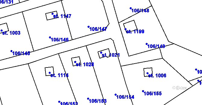 Parcela st. 1021 v KÚ Hnidousy, Katastrální mapa
