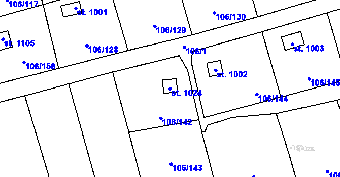 Parcela st. 1024 v KÚ Hnidousy, Katastrální mapa