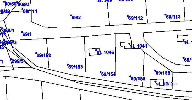 Parcela st. 1046 v KÚ Hnidousy, Katastrální mapa