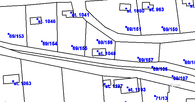 Parcela st. 1048 v KÚ Hnidousy, Katastrální mapa