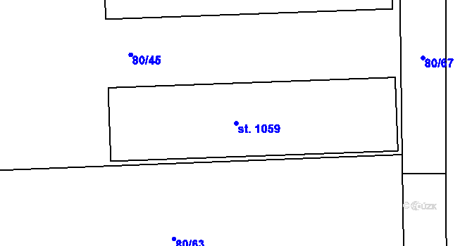 Parcela st. 1059 v KÚ Hnidousy, Katastrální mapa