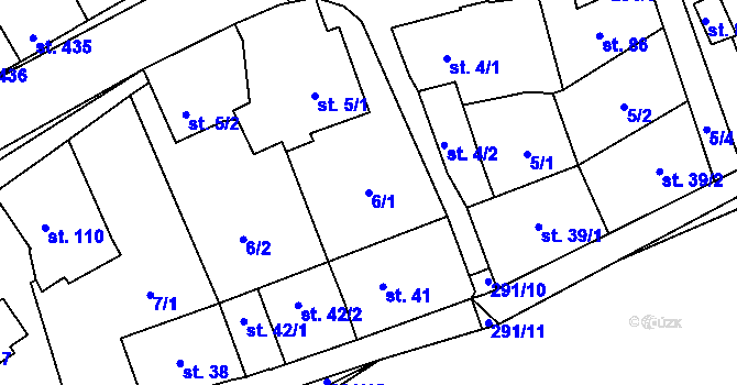Parcela st. 6/1 v KÚ Hnidousy, Katastrální mapa