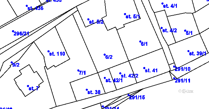 Parcela st. 6/2 v KÚ Hnidousy, Katastrální mapa