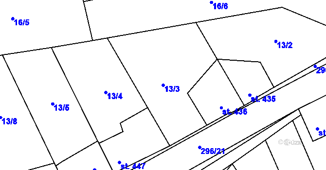 Parcela st. 13/3 v KÚ Hnidousy, Katastrální mapa