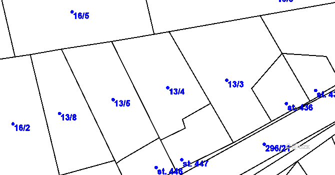 Parcela st. 13/4 v KÚ Hnidousy, Katastrální mapa