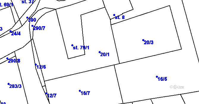 Parcela st. 20/1 v KÚ Hnidousy, Katastrální mapa