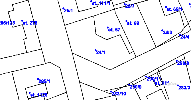 Parcela st. 24/1 v KÚ Hnidousy, Katastrální mapa