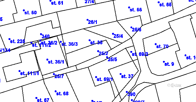 Parcela st. 25/2 v KÚ Hnidousy, Katastrální mapa