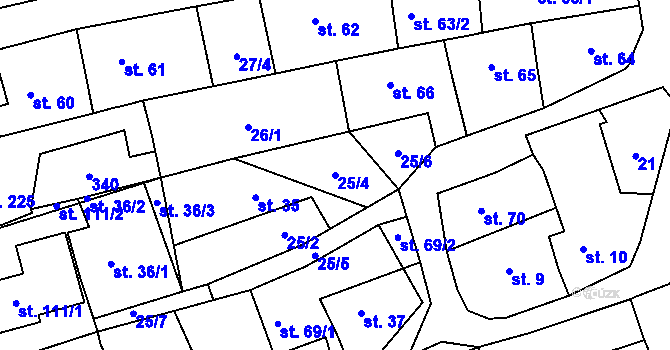 Parcela st. 25/4 v KÚ Hnidousy, Katastrální mapa