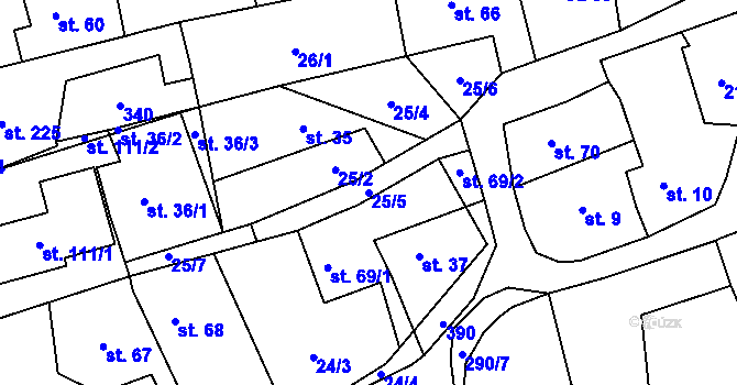 Parcela st. 25/5 v KÚ Hnidousy, Katastrální mapa