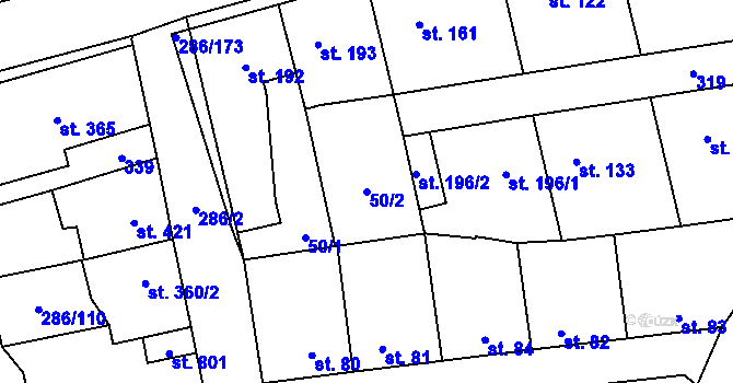 Parcela st. 50/2 v KÚ Hnidousy, Katastrální mapa