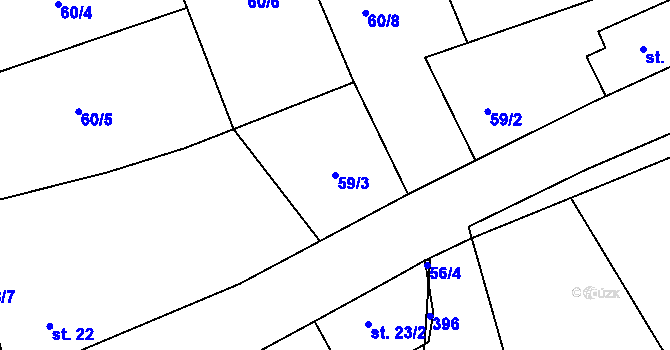 Parcela st. 59/3 v KÚ Hnidousy, Katastrální mapa