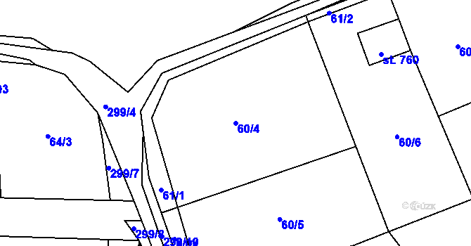 Parcela st. 60/4 v KÚ Hnidousy, Katastrální mapa