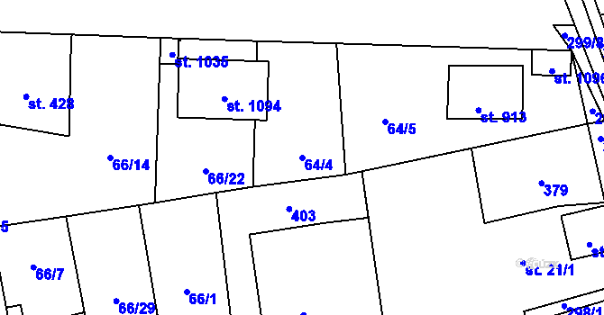 Parcela st. 64/4 v KÚ Hnidousy, Katastrální mapa