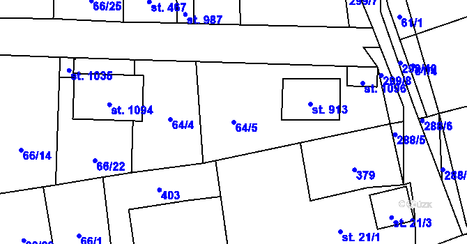 Parcela st. 64/5 v KÚ Hnidousy, Katastrální mapa