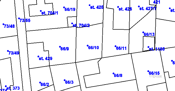 Parcela st. 66/10 v KÚ Hnidousy, Katastrální mapa