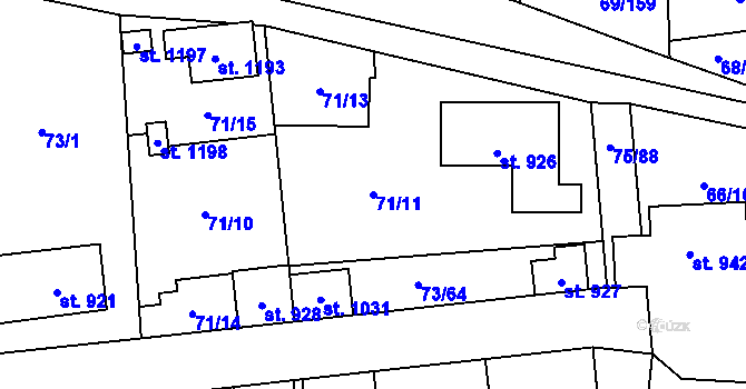 Parcela st. 71/11 v KÚ Hnidousy, Katastrální mapa