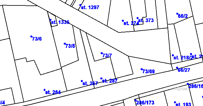 Parcela st. 73/7 v KÚ Hnidousy, Katastrální mapa