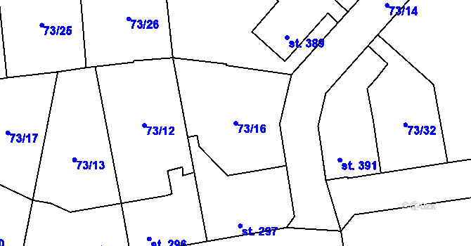Parcela st. 73/16 v KÚ Hnidousy, Katastrální mapa