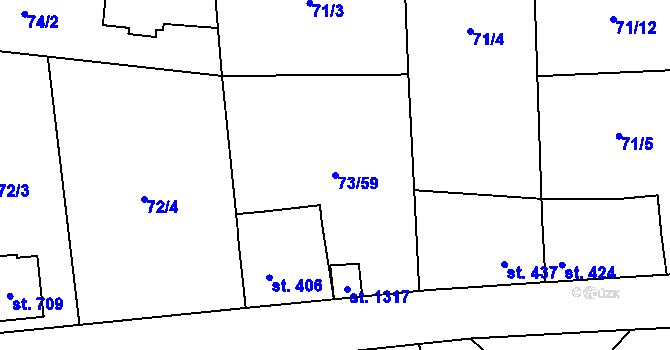 Parcela st. 73/59 v KÚ Hnidousy, Katastrální mapa
