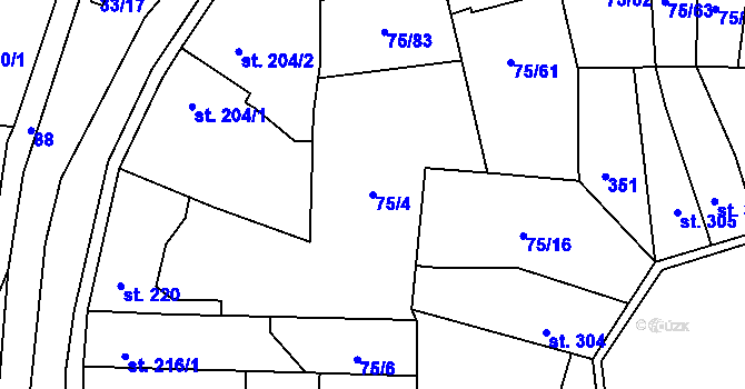 Parcela st. 75/4 v KÚ Hnidousy, Katastrální mapa