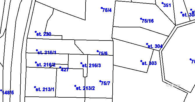 Parcela st. 75/6 v KÚ Hnidousy, Katastrální mapa