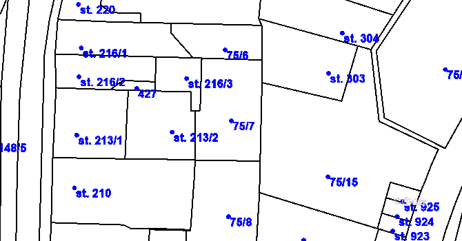 Parcela st. 75/7 v KÚ Hnidousy, Katastrální mapa