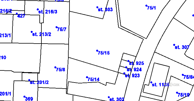 Parcela st. 75/15 v KÚ Hnidousy, Katastrální mapa