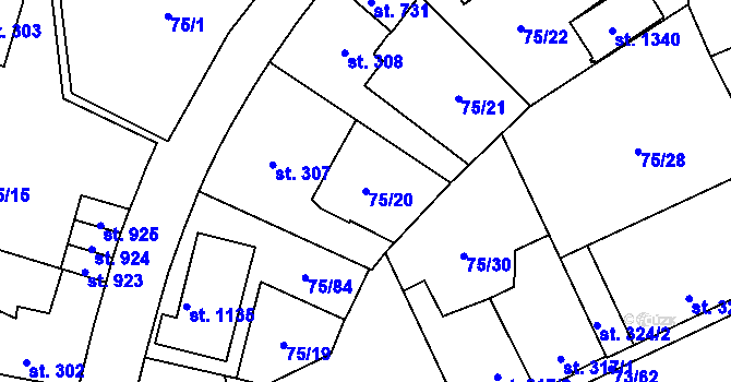 Parcela st. 75/20 v KÚ Hnidousy, Katastrální mapa