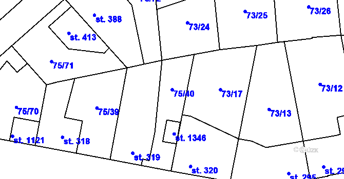 Parcela st. 75/40 v KÚ Hnidousy, Katastrální mapa