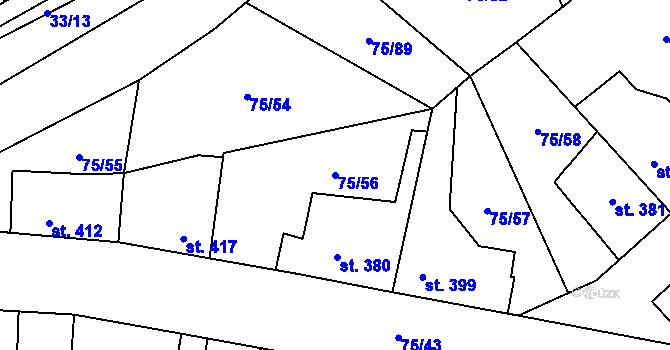 Parcela st. 75/56 v KÚ Hnidousy, Katastrální mapa