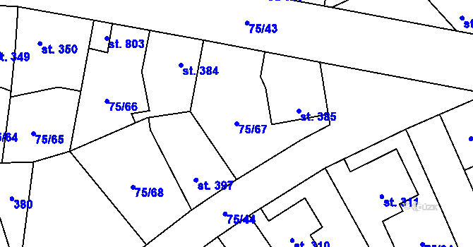 Parcela st. 75/67 v KÚ Hnidousy, Katastrální mapa