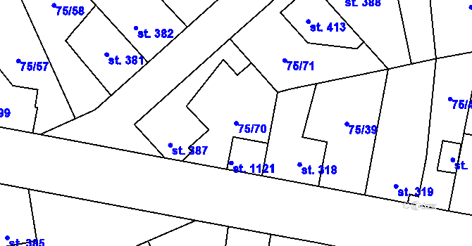 Parcela st. 75/70 v KÚ Hnidousy, Katastrální mapa
