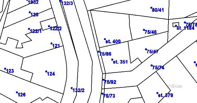 Parcela st. 75/86 v KÚ Hnidousy, Katastrální mapa
