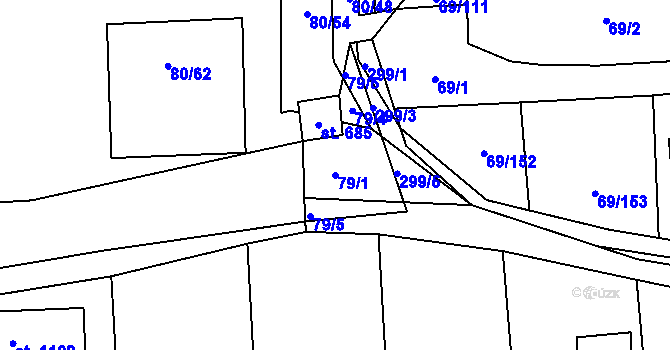 Parcela st. 79/1 v KÚ Hnidousy, Katastrální mapa